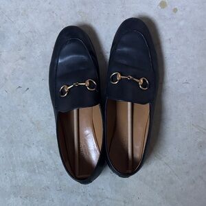 Gucci Black Leather Loafers with Gold Detail